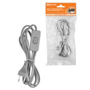 Шнур с выключателем и плоской вилкой ШУ01В ШВВП-ВП 2х0,75мм2 2м. серебр. металлик TDM