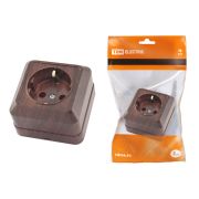 Розетка 2П+З открытой установки IP20 16А, бук «Ладога» TDM