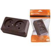 Розетка двойная 2П открытой установки IP20 10А, бук «Ладога» TDM