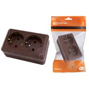 Розетка двойная 2П+З открытой установки IP20 16А, бук «Ладога» TDM