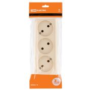 Розетка 3-х местная горизонтальная 2П открытой установки IP20 10A сл. кость «Ладога» TDM