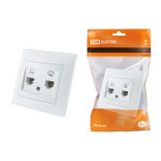 Розетка телефонная RJ11 + компьютерная RJ45 белая «Лама» TDM