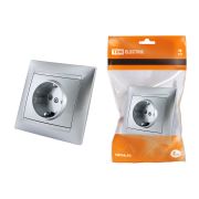 Розетка 2П+З 16А 250В с защ. шт. серебр. металлик «Лама» TDM