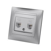 Розетка двойная телефонная RJ11  серебр. металлик «Лама» TDM