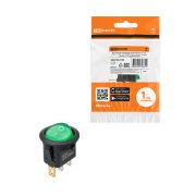 Выключатель клавишный круглый KCD2-101N 12В AC/DC, 1P, 20А, (3с), ON-OFF, черный корпус, зеленая клавиша с LED подсветкой TDM