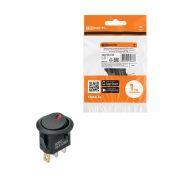 Выключатель клавишный круглый KCD2-101N-2 12В AC/DC, 1P, 16А, (3с), ON-OFF, черный с красной точечной LED подсветкой TDM